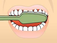 Toothbrush moving gently in short strokes along the teeth